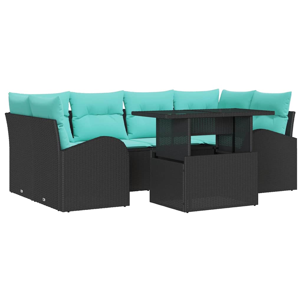 Ensemble de canapé de jardin 7 pcs Noir et turquoise