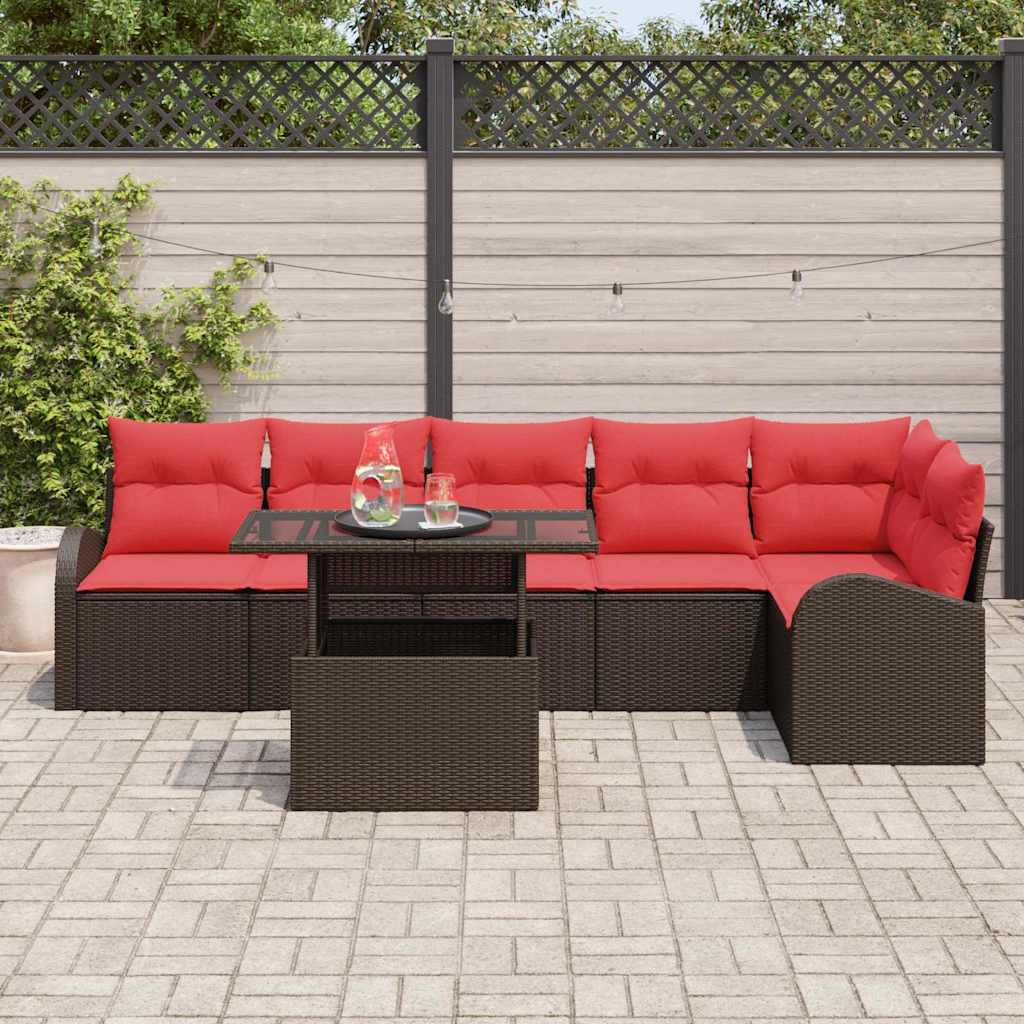 Ensemble de canapé de jardin 7 pcs Marron Poly rotin - XIOS