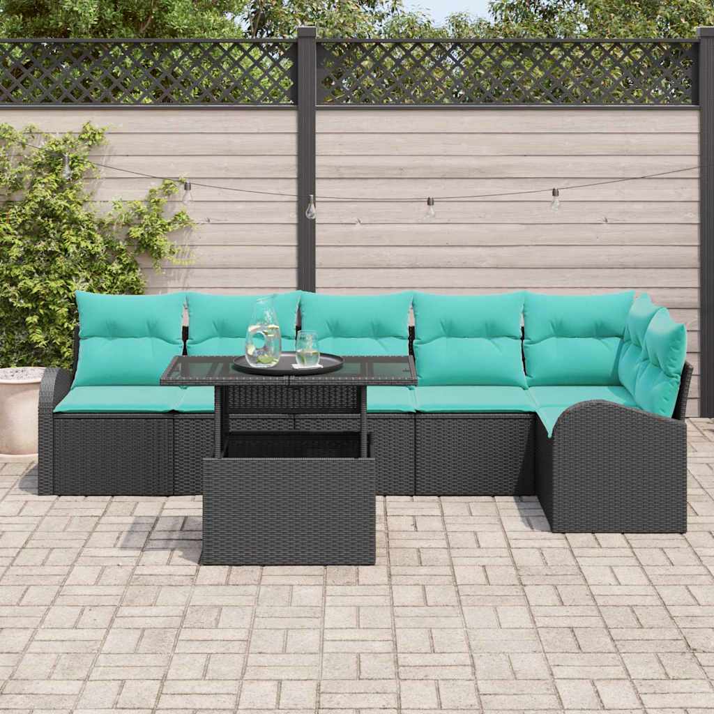 Ensemble de canapé de jardin avec coussin 7 pcs Noir Poly rotin