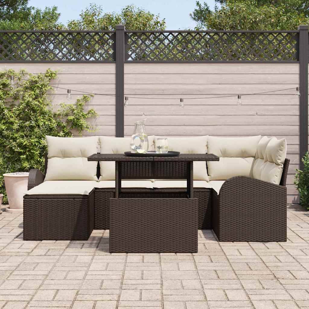 Ensemble de canapé de jardin 7 pcs Marron Poly rotin - XIOS