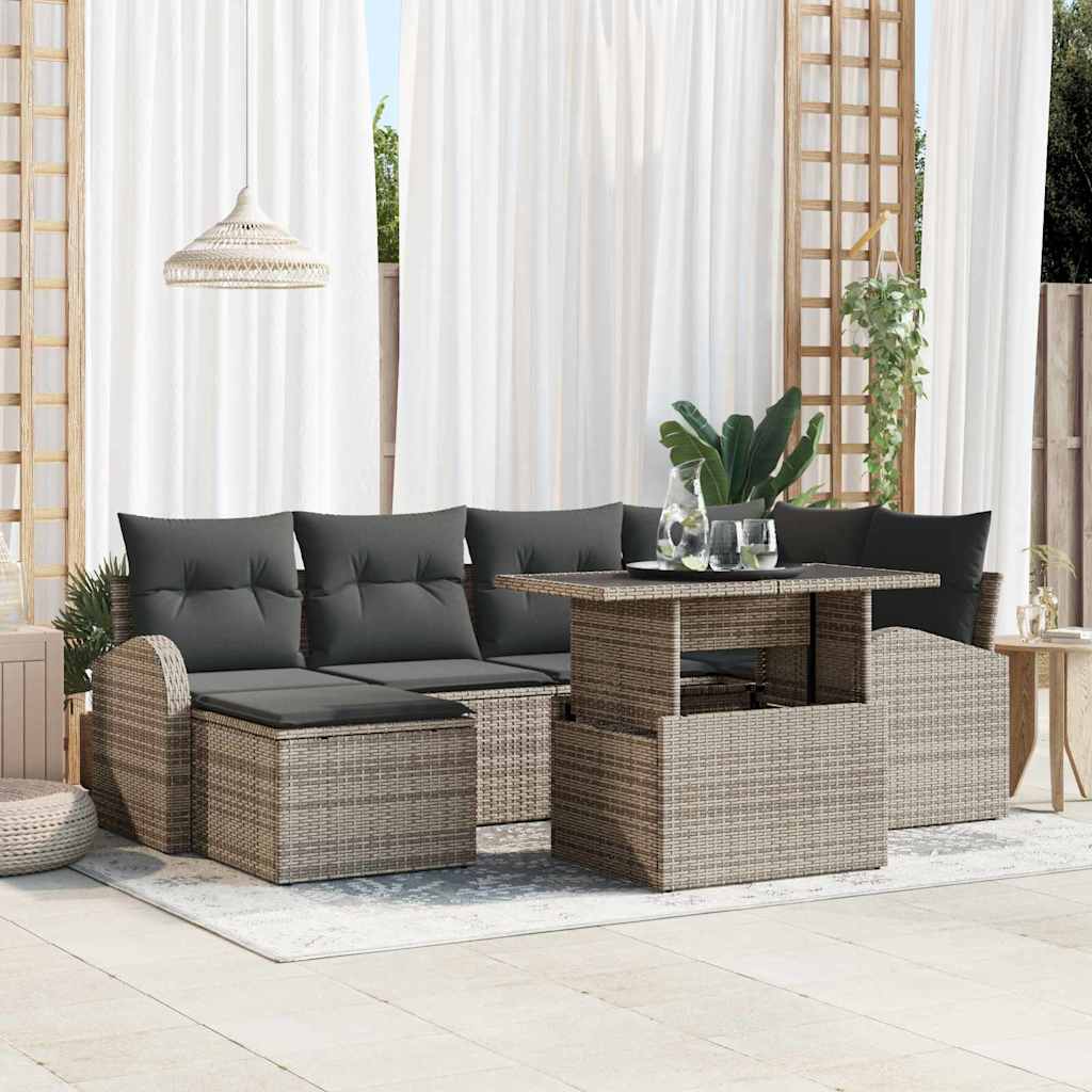 Ensemble de canapé de jardin 7 pc Gris Poly rotin