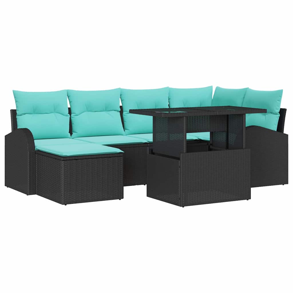 Ensemble de canapé de jardin 7 pcs Noir Poly rotin