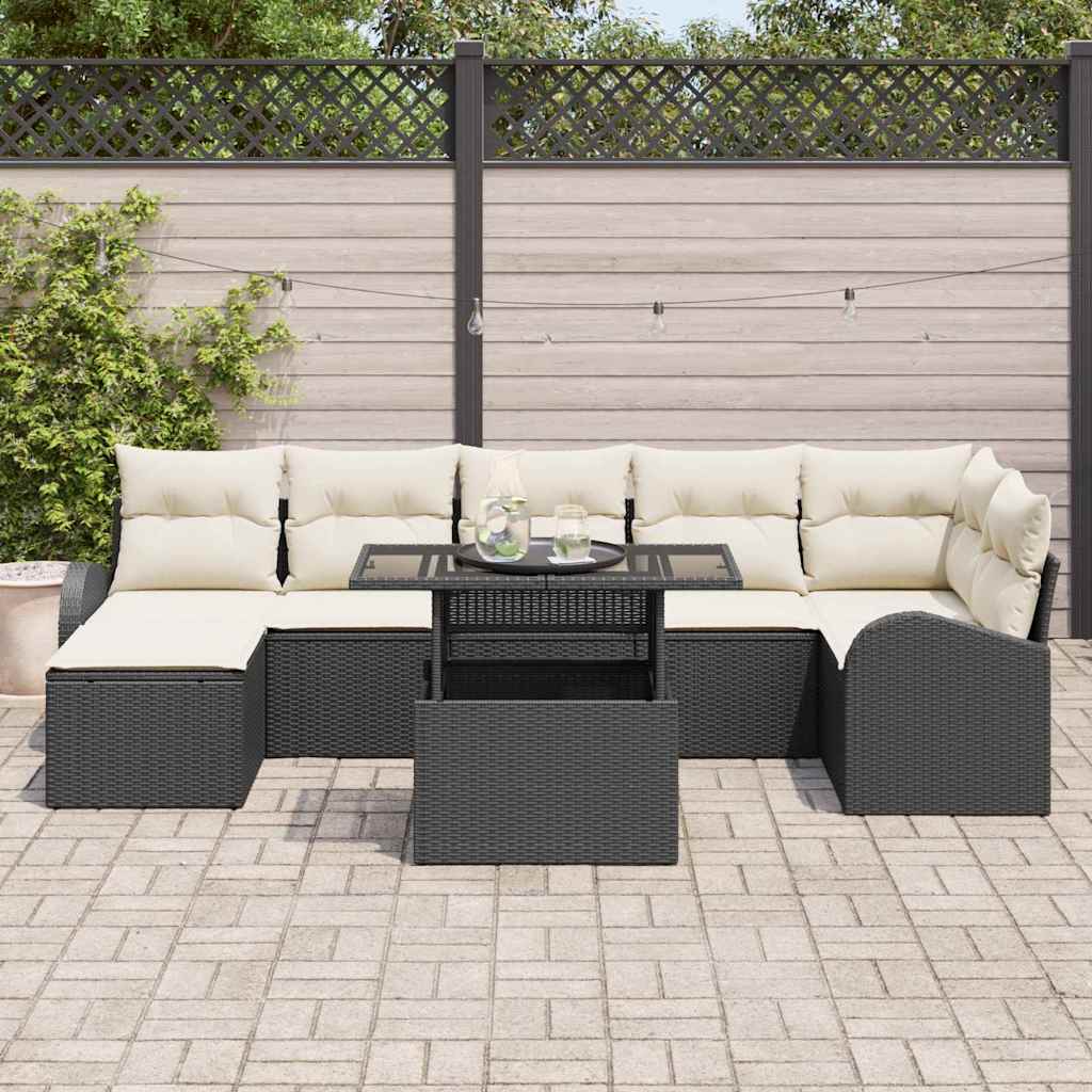 Ensemble de canapé de jardin 8 pc Noir Poly rotin