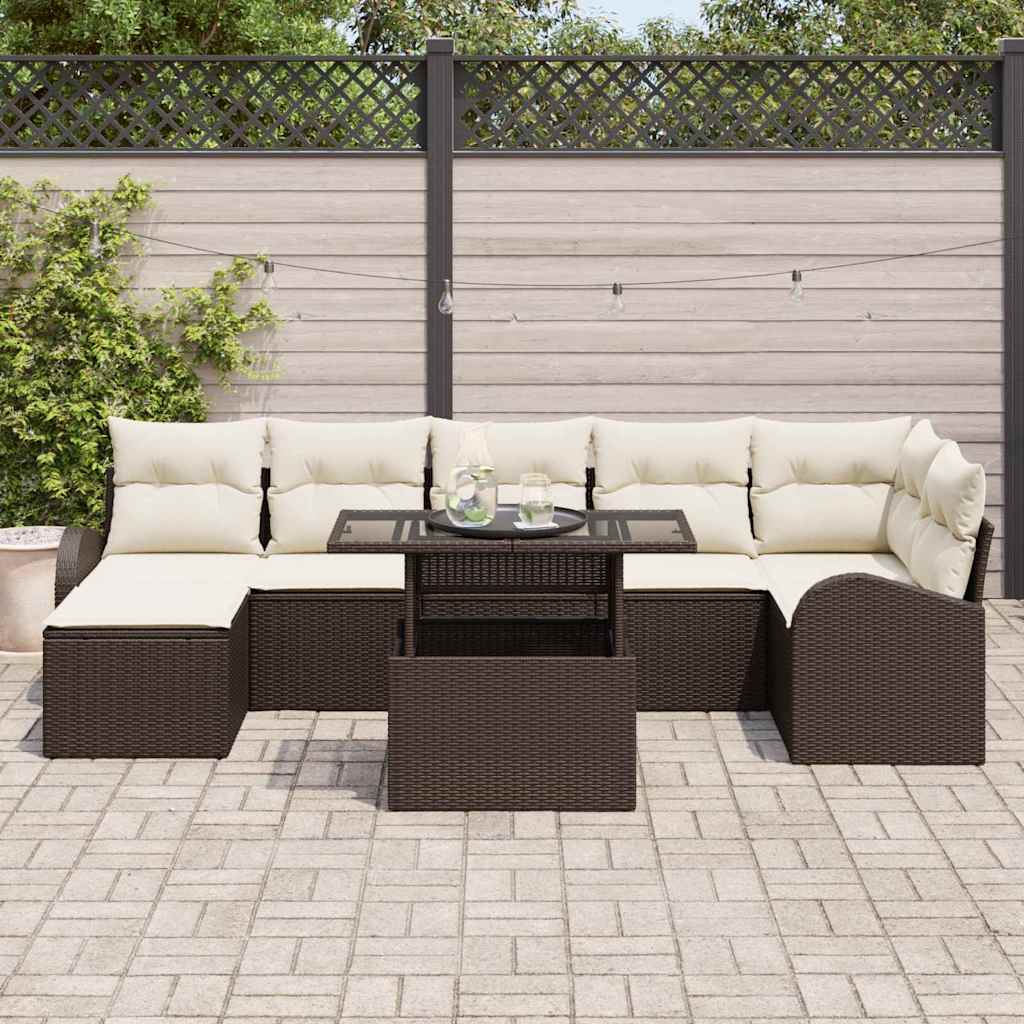 Ensemble de canapé de jardin 8 pcs Marron Poly rotin - XIOS