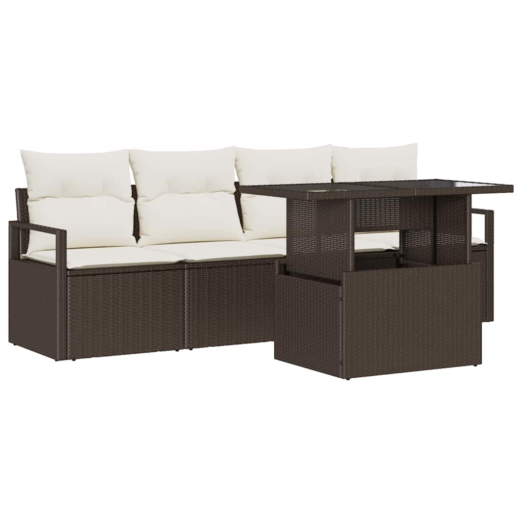 Ensemble de canapé de jardin 5 pcs Marron Poly rotin - XIOS