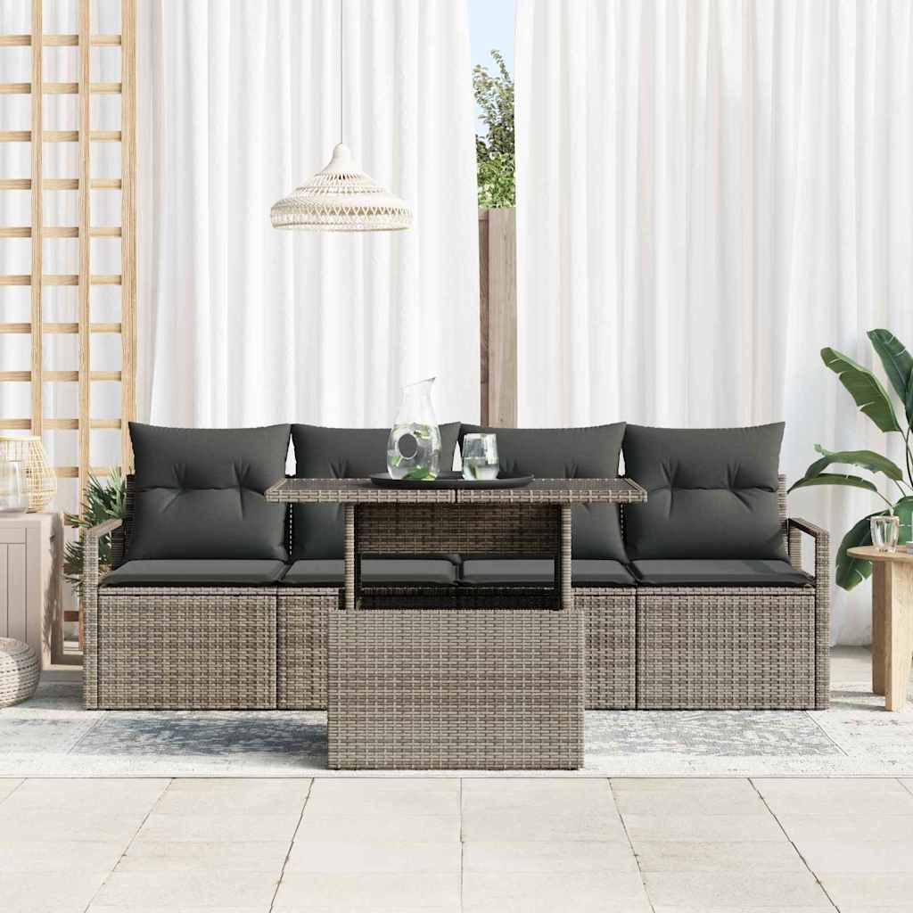 Ensemble de canapé de jardin 5 pcs Gris Poly rotin - XIOS