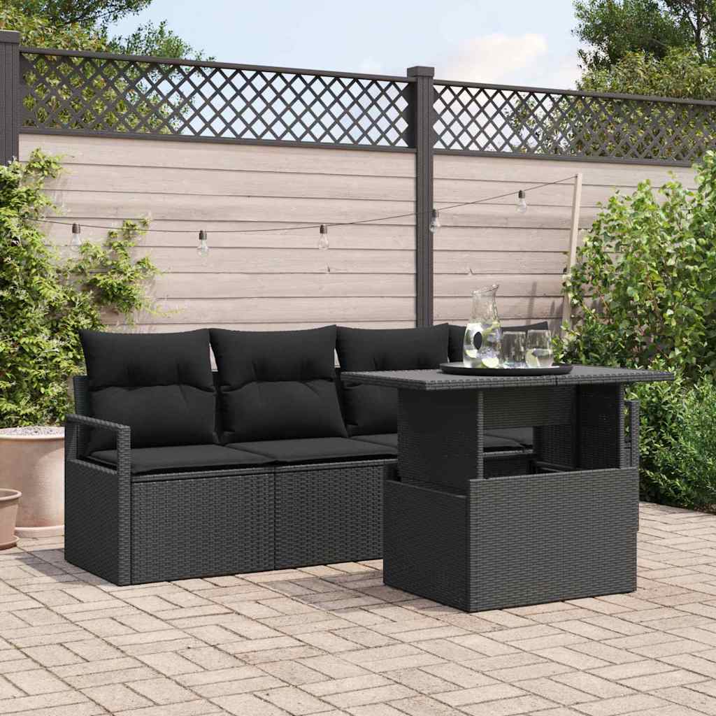 Ensemble de canapé de jardin avec coussin 5 pcs Noir Poly rotin