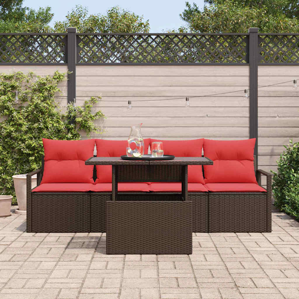 Ensemble de canapé de jardin 5 pc Marron Poly rotin