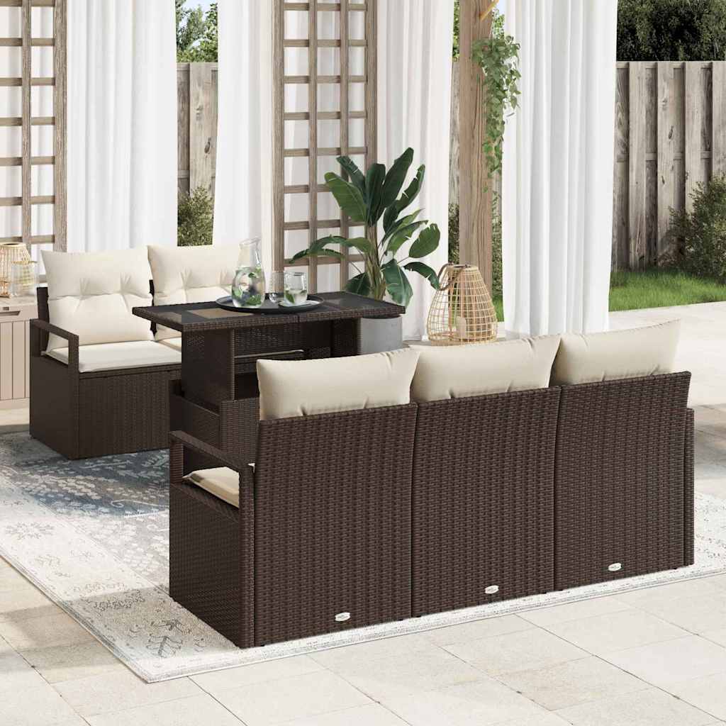 Ensemble de canapé de jardin 6 pcs Marron Poly rotin - XIOS