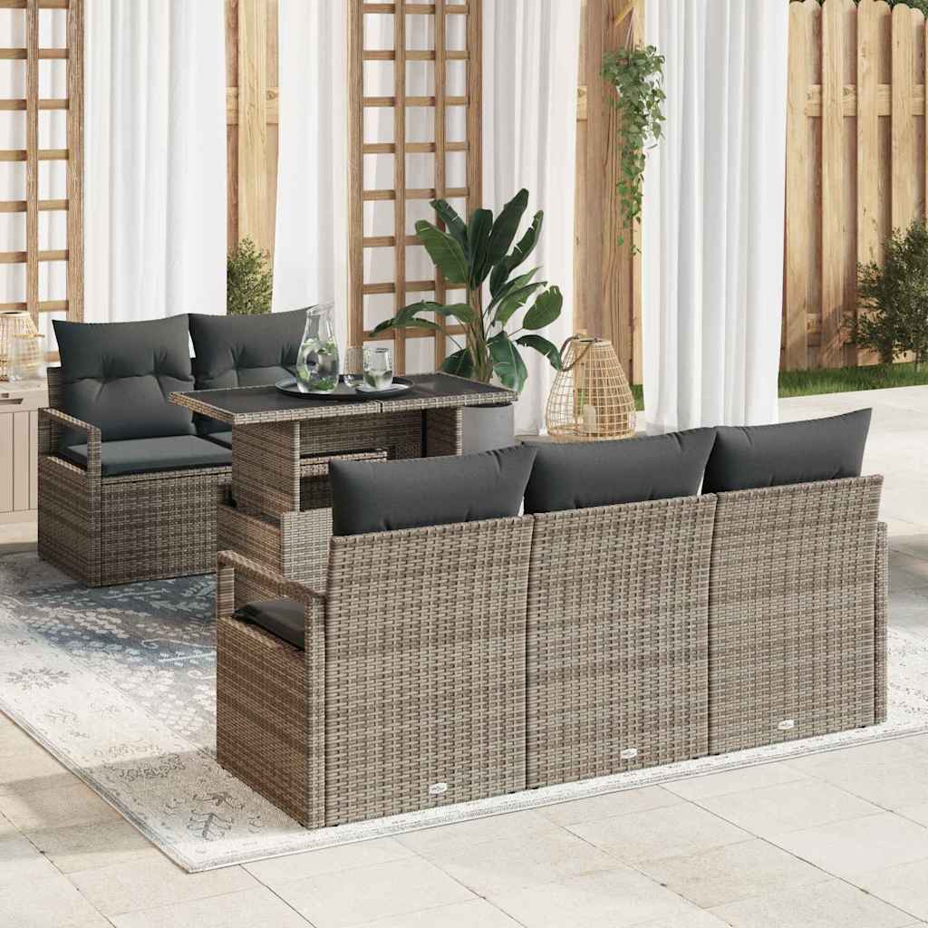 Ensemble de canapé de jardin avec coussin 6 pcs Gris Poly rotin - XIOS