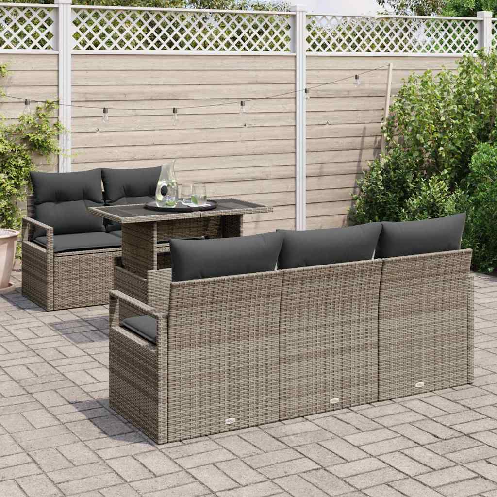 Ensemble de canapé de jardin avec coussin 6 pcs Gris Poly rotin - XIOS