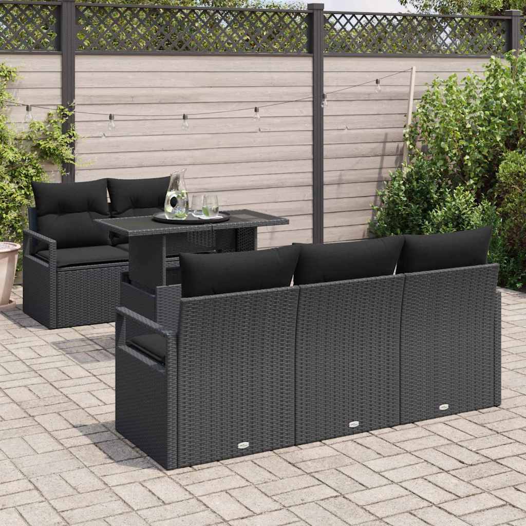 Ensemble de canapé de jardin 6 pc Noir Poly rotin