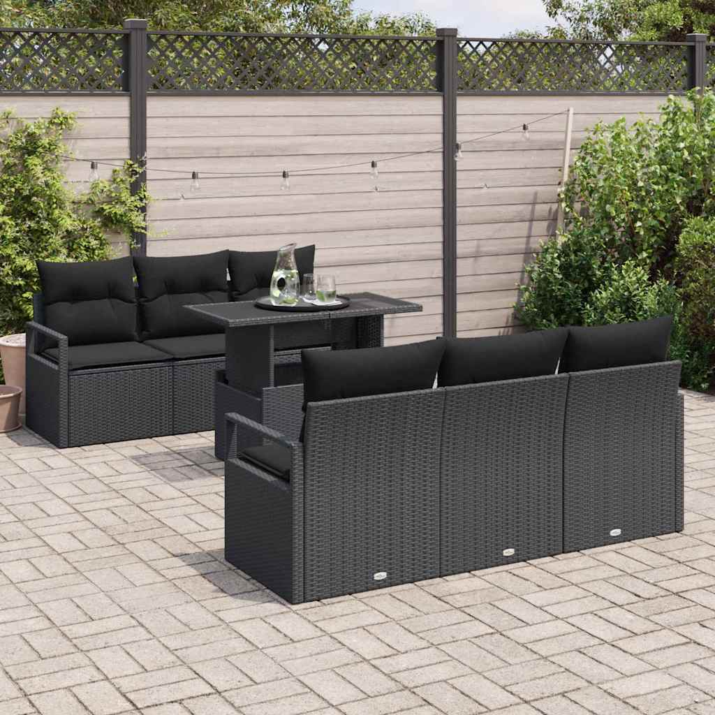 Ensemble de canapé de jardin avec coussin 7 pcs Noir Poly rotin