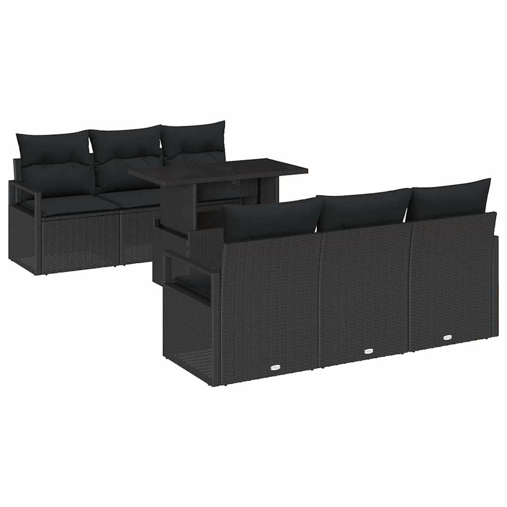 Ensemble de canapé de jardin avec coussin 7 pcs Noir Poly rotin