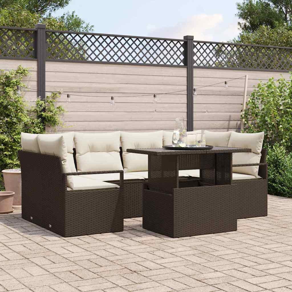 Ensemble de canapé de jardin 7 pcs Marron Poly rotin - XIOS
