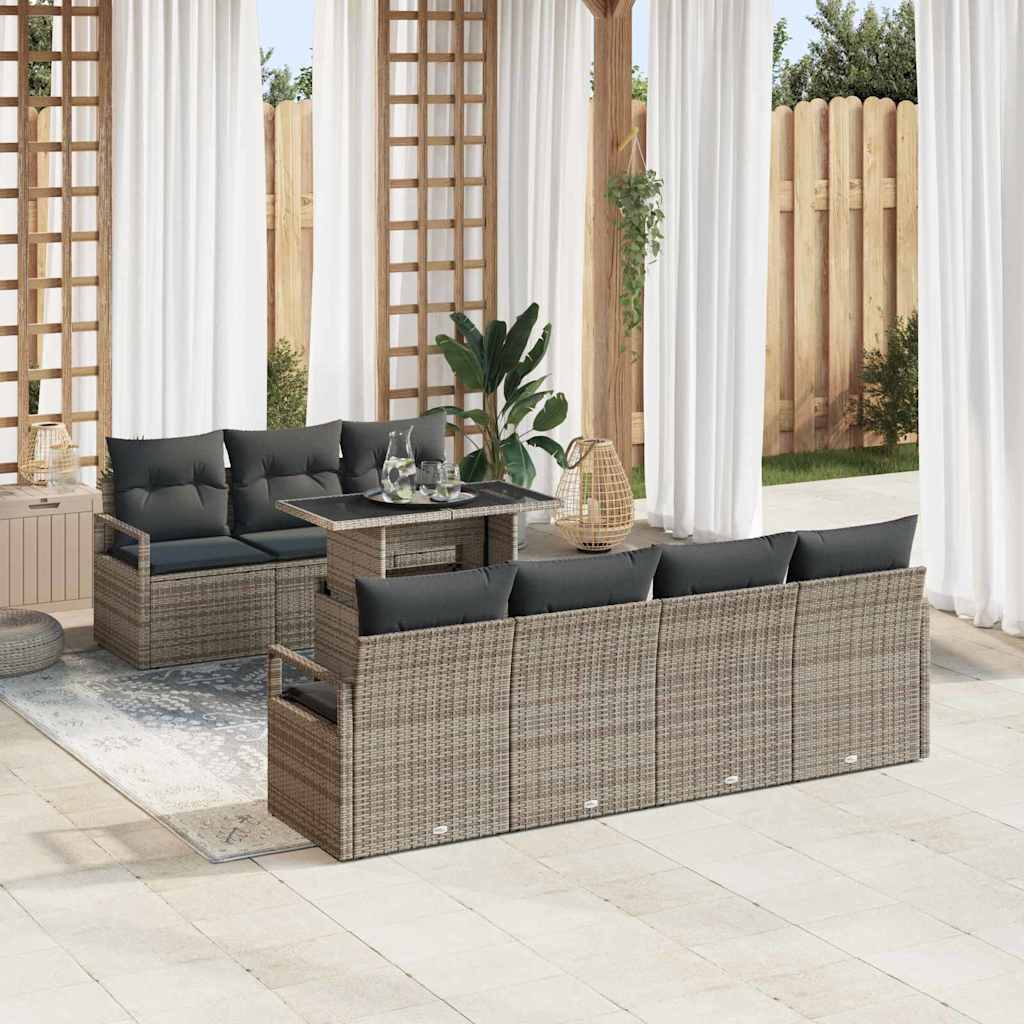 Ensemble de canapé de jardin avec coussin 8 pcs Gris Poly rotin - XIOS