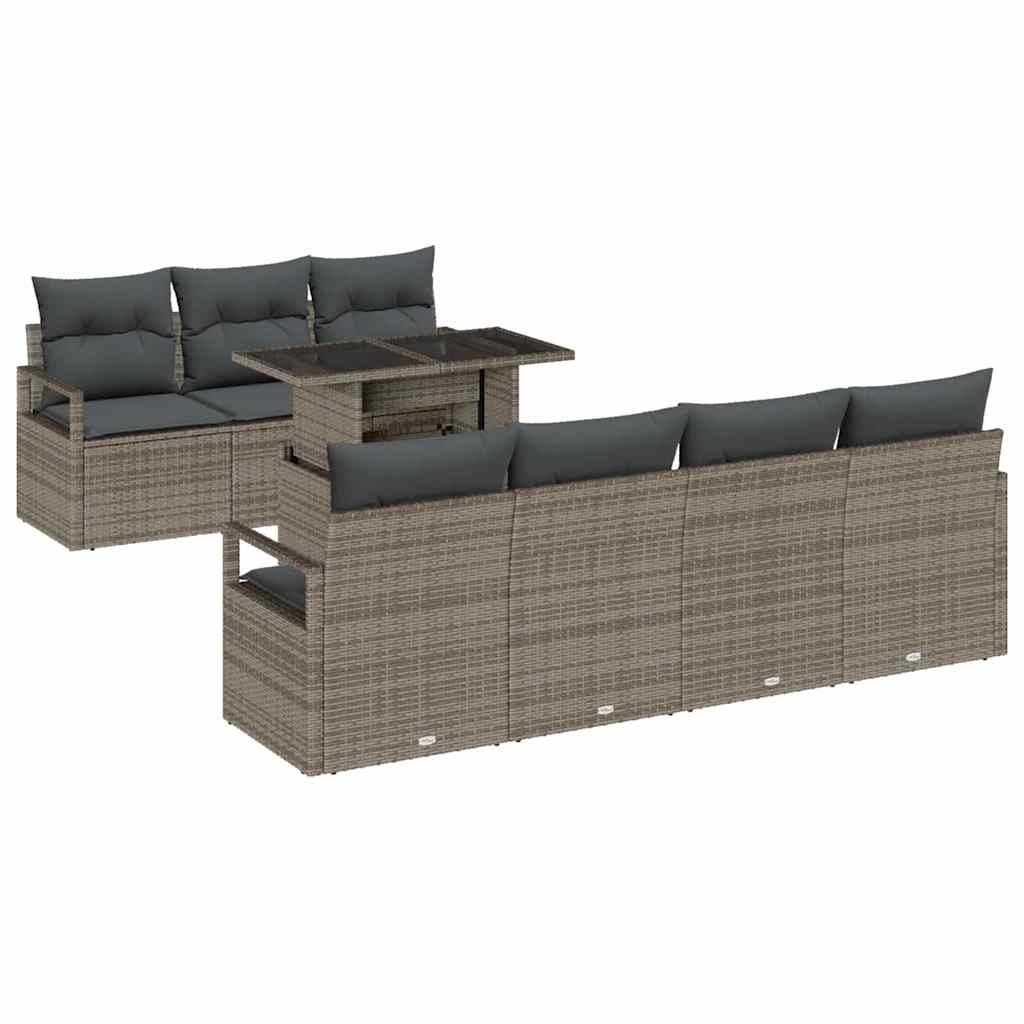 Ensemble de canapé de jardin avec coussin 8 pcs Gris Poly rotin - XIOS