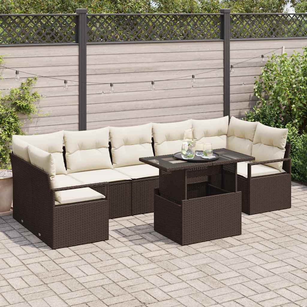 Ensemble de canapé de jardin 8 pcs Marron Poly rotin - XIOS