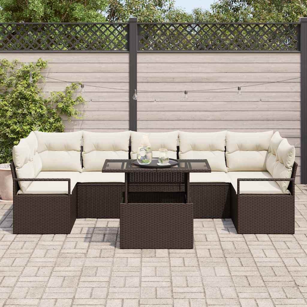 Ensemble de canapé de jardin 8 pcs Marron Poly rotin - XIOS