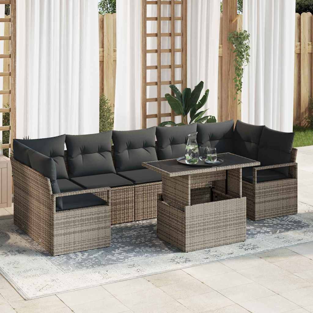 Ensemble de canapé de jardin 8 pcs Gris Poly rotin - XIOS
