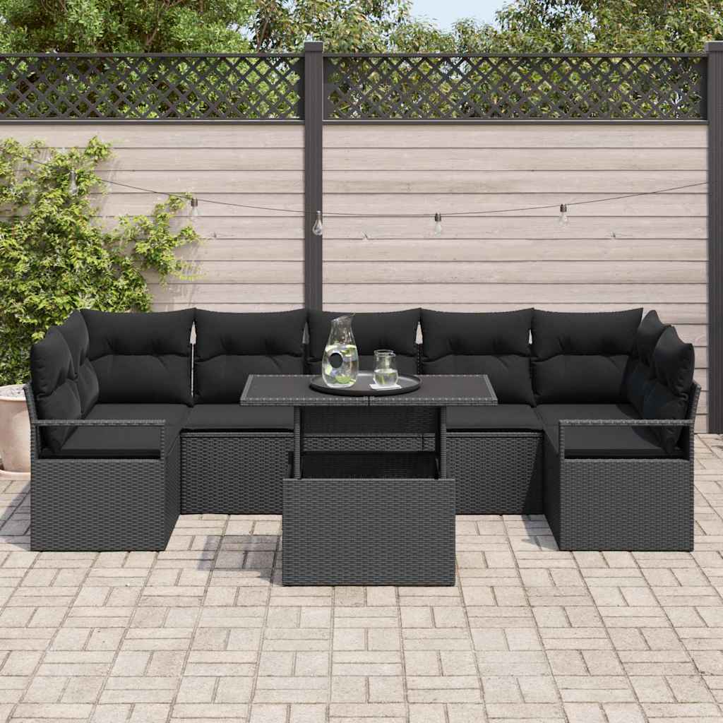 Ensemble de canapé de jardin 8 pcs Noir Poly rotin
