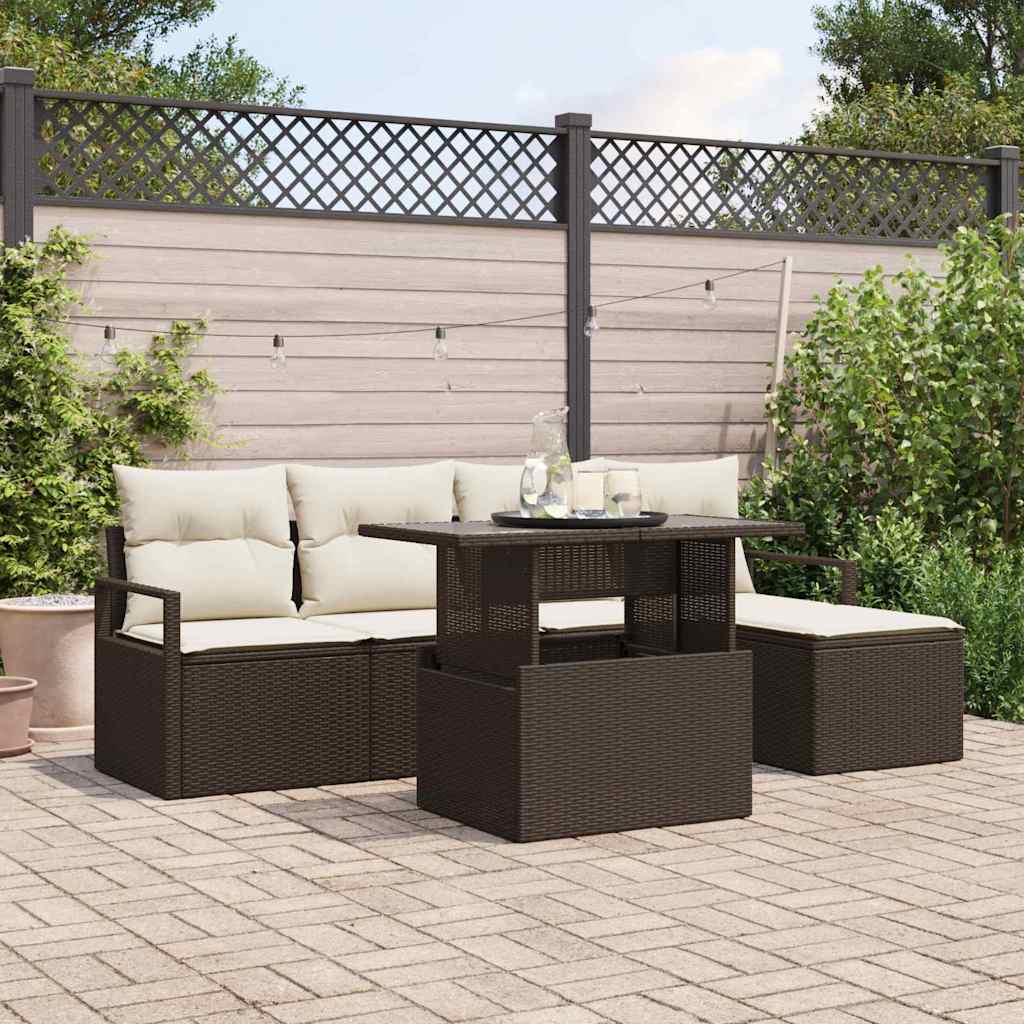 Ensemble de canapé de jardin 6 pcs Marron Poly rotin - XIOS