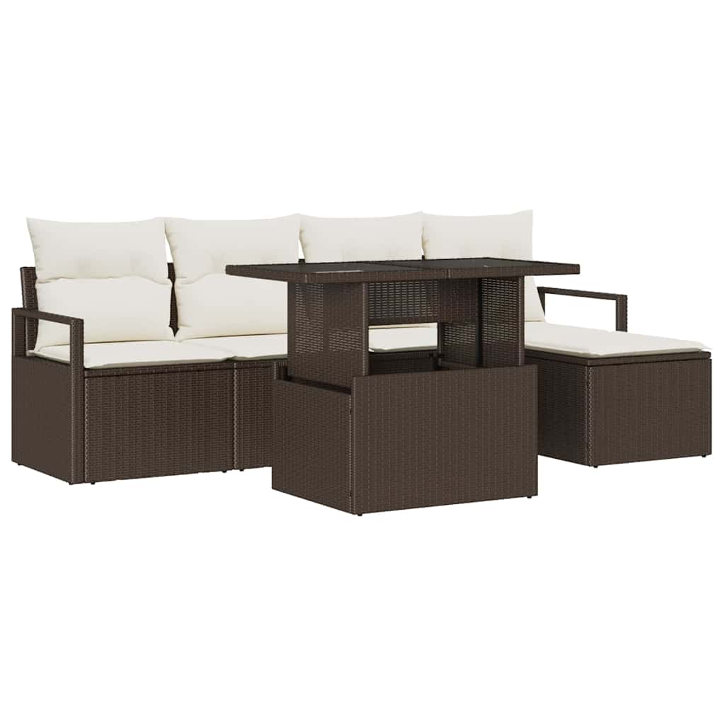 Ensemble de canapé de jardin 6 pcs Marron Poly rotin - XIOS