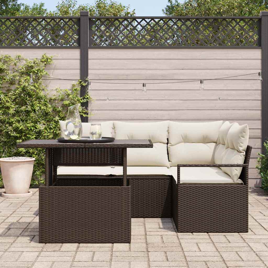 Ensemble de canapé de jardin 5 pcs Marron Poly rotin - XIOS