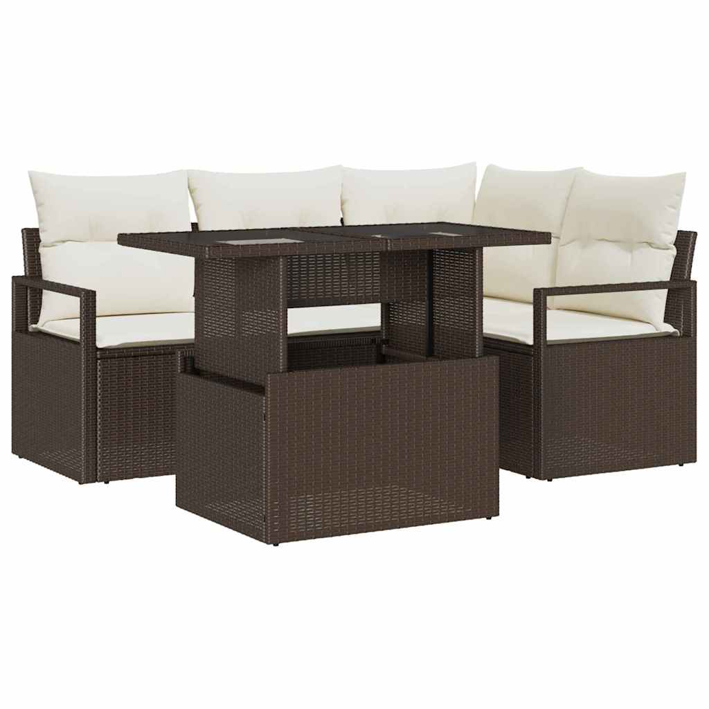 Ensemble de canapé de jardin 5 pcs Marron Poly rotin - XIOS