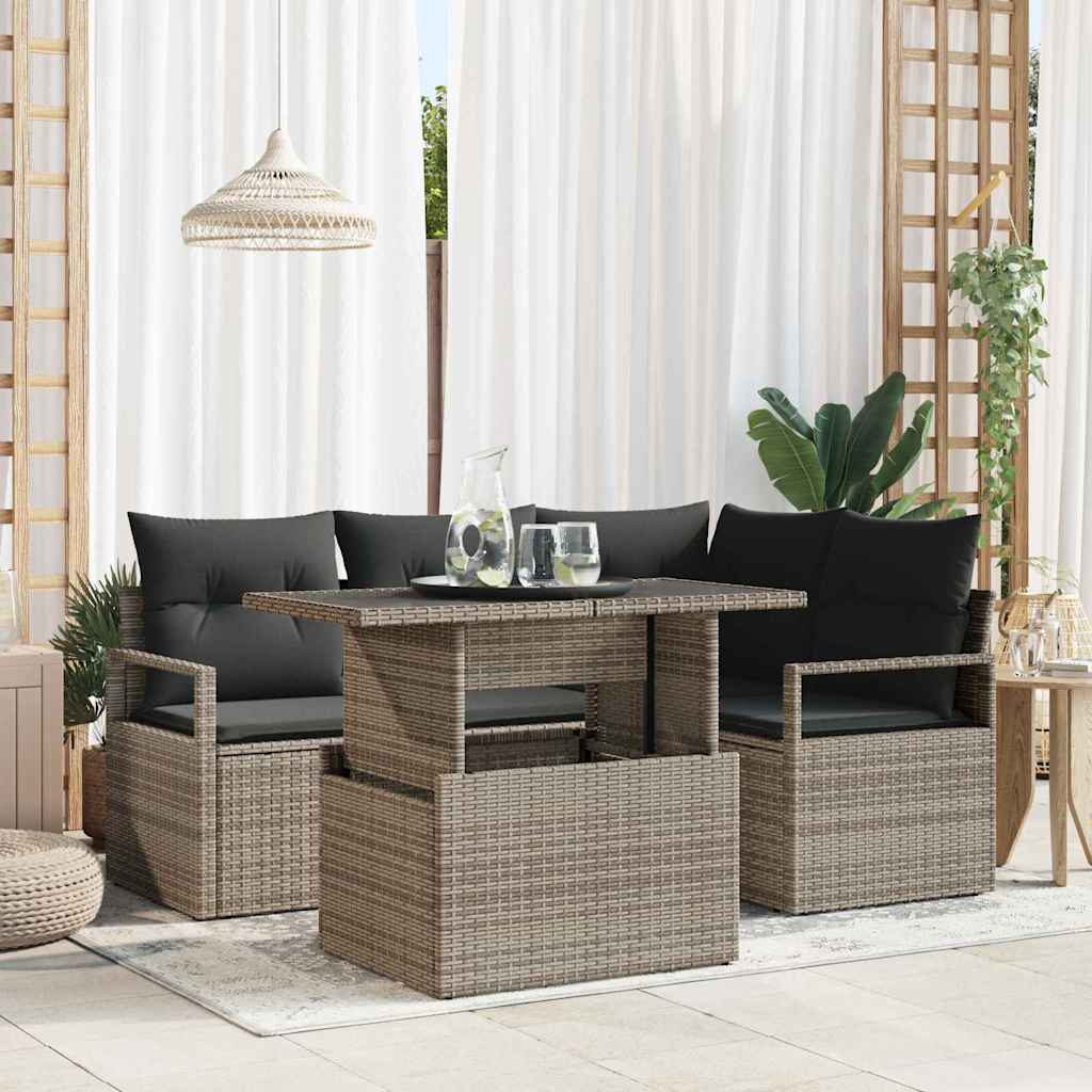 Ensemble de canapé de jardin avec coussin 5 pcs Gris Poly rotin - XIOS