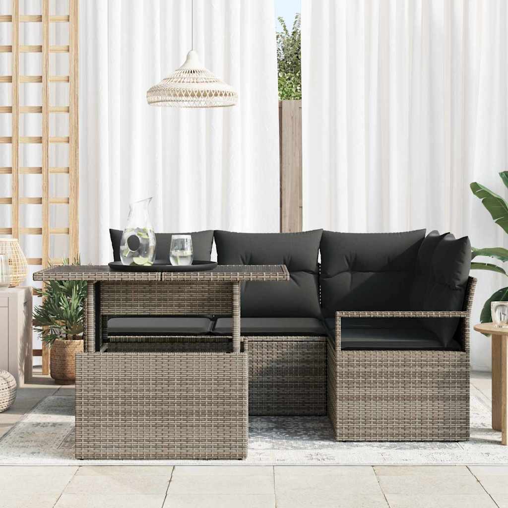 Ensemble de canapé de jardin avec coussin 5 pcs Gris Poly rotin - XIOS