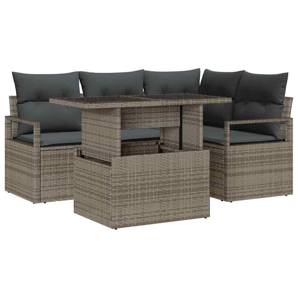 Ensemble de canapé de jardin avec coussin 5 pcs Gris Poly rotin - XIOS