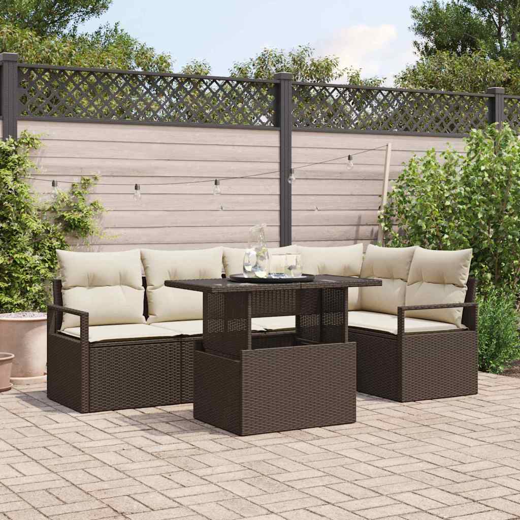 Ensemble de canapé de jardin 6 pcs Marron Poly rotin - XIOS