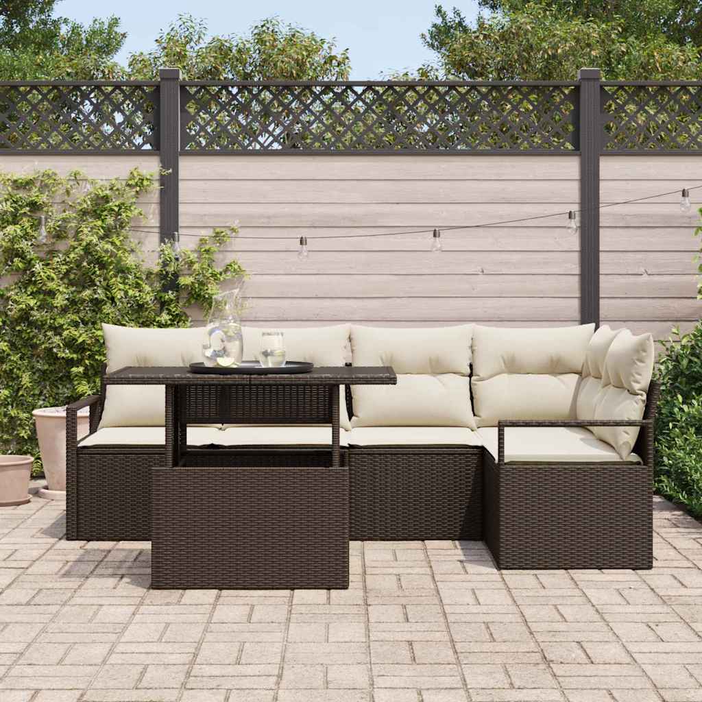 Ensemble de canapé de jardin 6 pcs Marron Poly rotin - XIOS