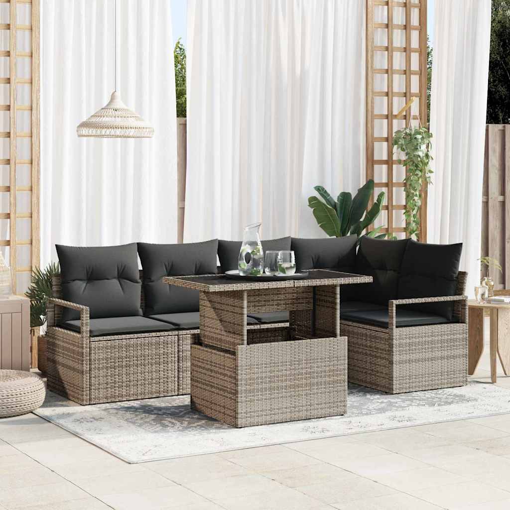 Ensemble de canapé de jardin 6 pc Gris Poly rotin