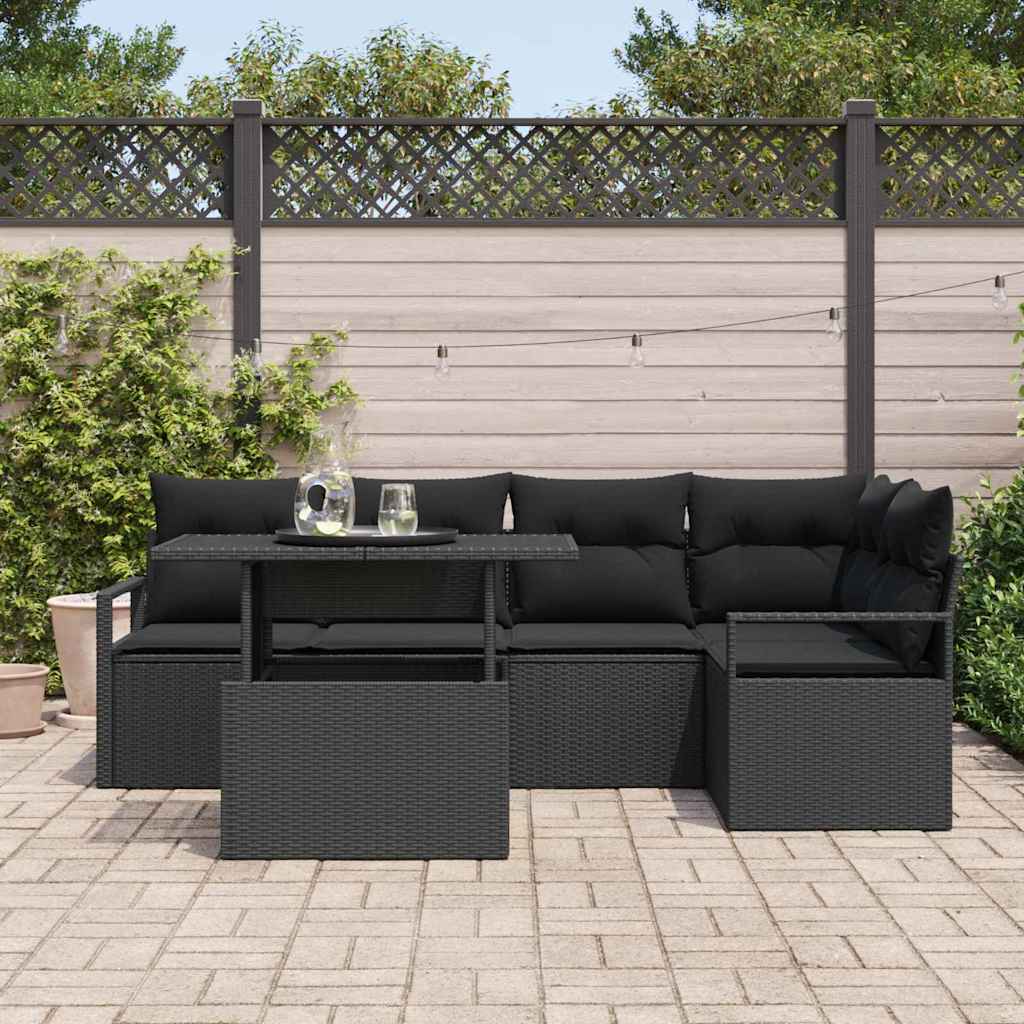 Ensemble de canapé de jardin 6 pcs Noir Poly rotin