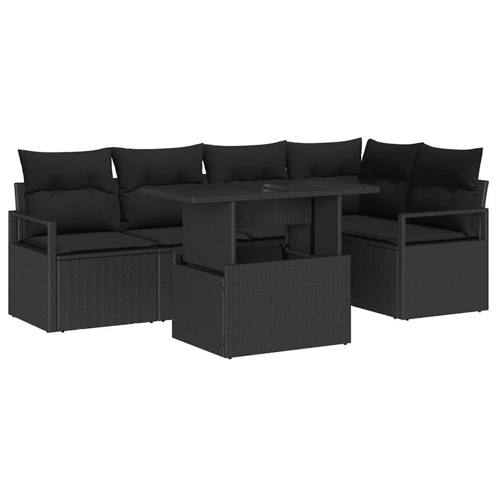 Ensemble de canapé de jardin 6 pcs Noir Poly rotin