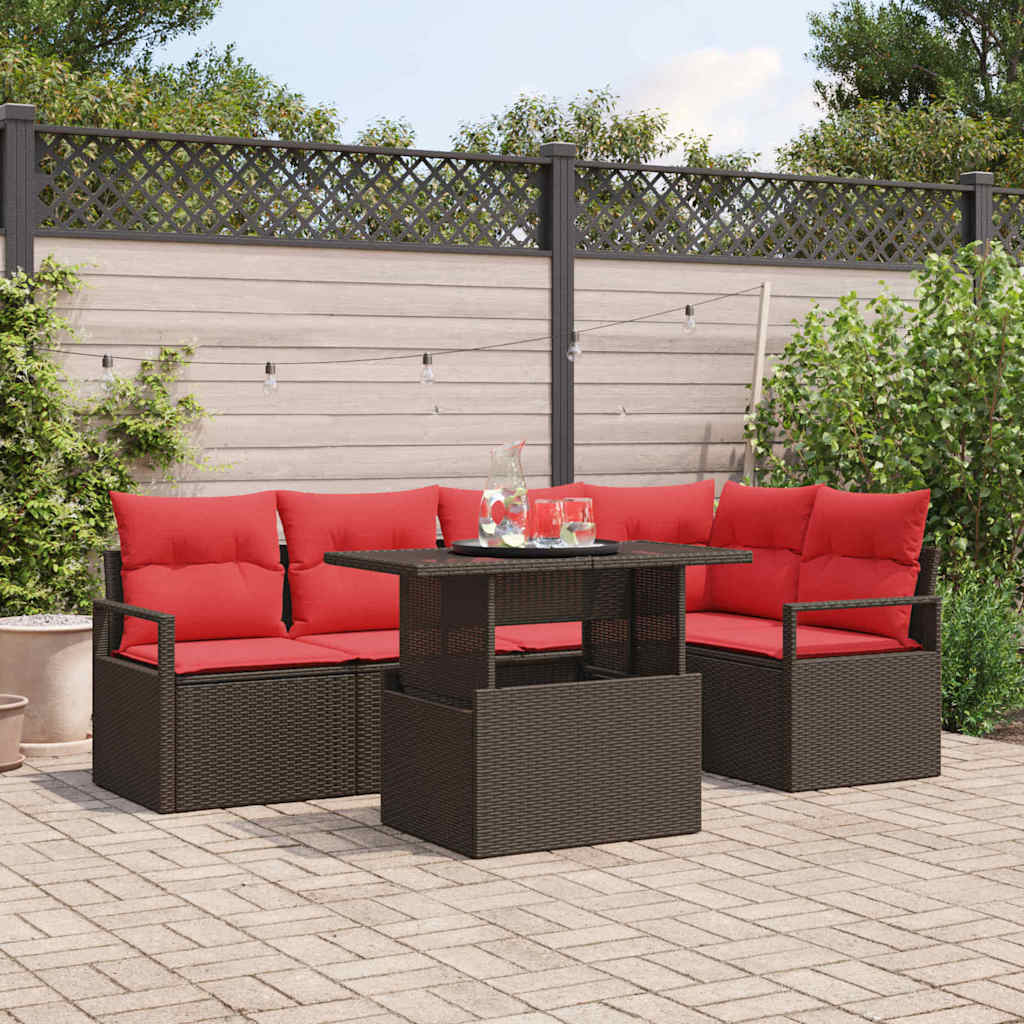 Ensemble de canapé de jardin 6 pc Marron Poly rotin