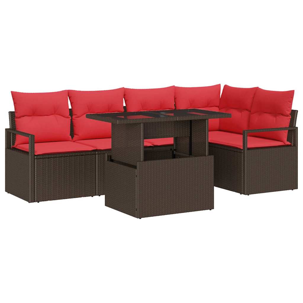 Ensemble de canapé de jardin 6 pc Marron Poly rotin