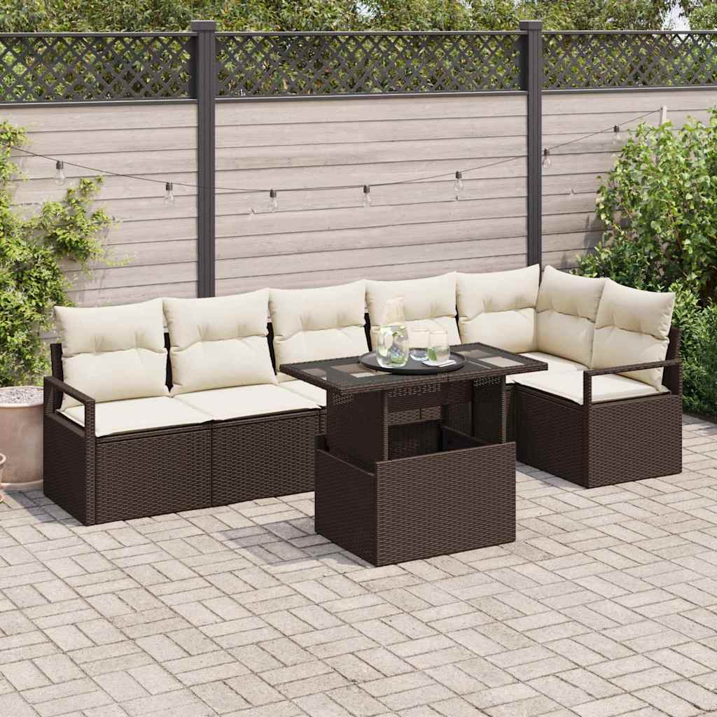 Ensemble de canapé de jardin 7 pcs Marron Poly rotin - XIOS