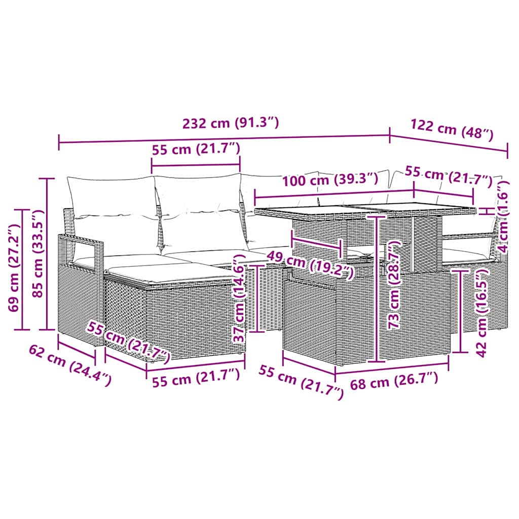Ensemble de canapé de jardin 7 pcs Marron Poly rotin - XIOS