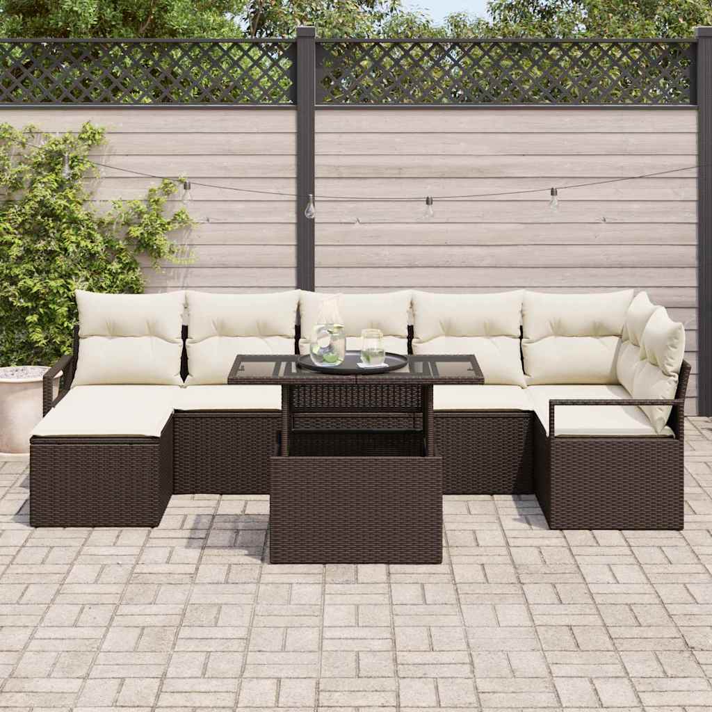Ensemble de canapé de jardin 8 pcs Marron Poly rotin - XIOS