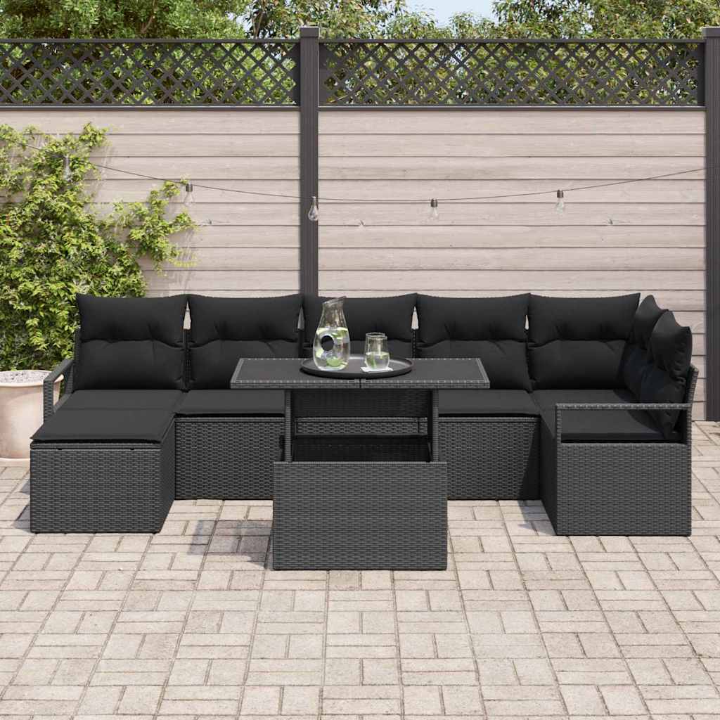 Ensemble de canapé de jardin 8 pcs Noir Poly rotin