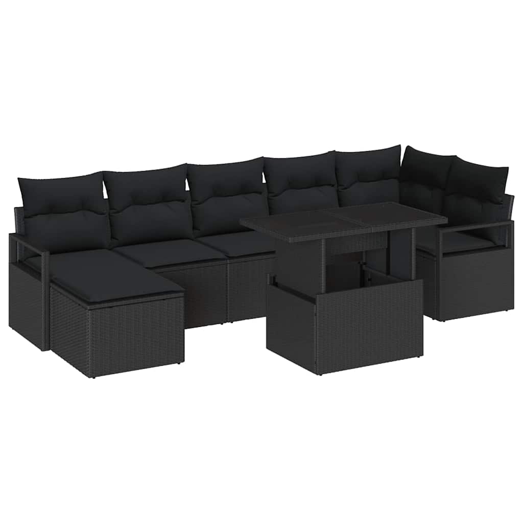 Ensemble de canapé de jardin 8 pcs Noir Poly rotin