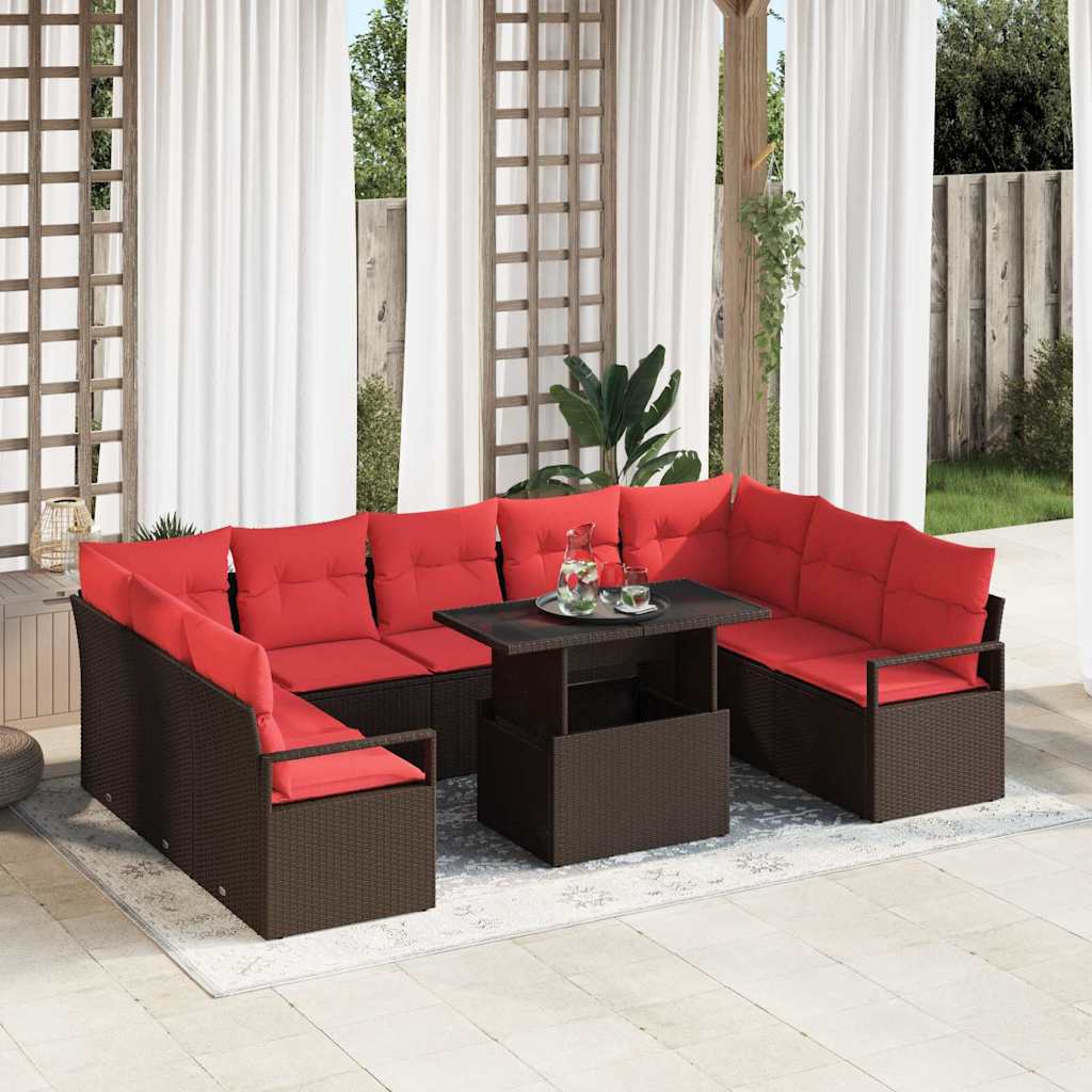 Ensemble de canapé de jardin 10 pc Marron Poly rotin