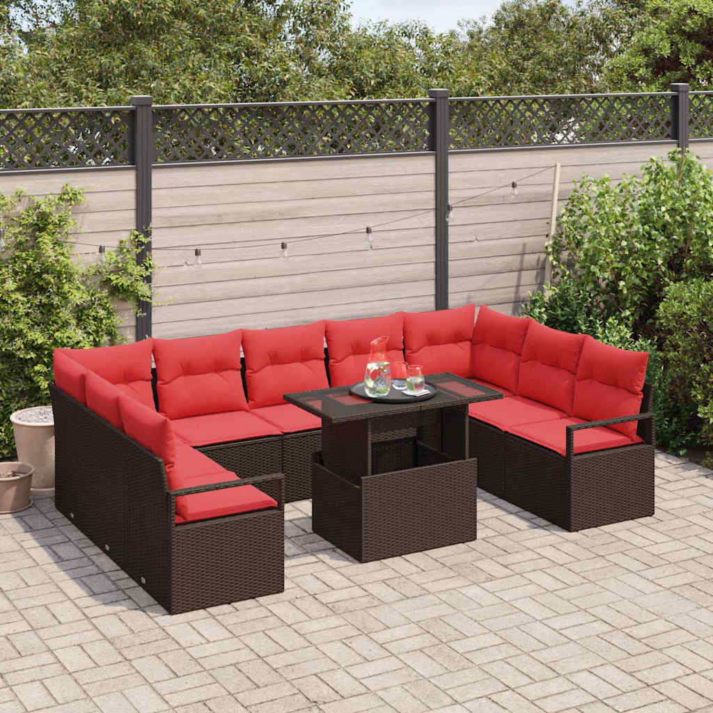 Ensemble de canapé de jardin 10 pc Marron Poly rotin