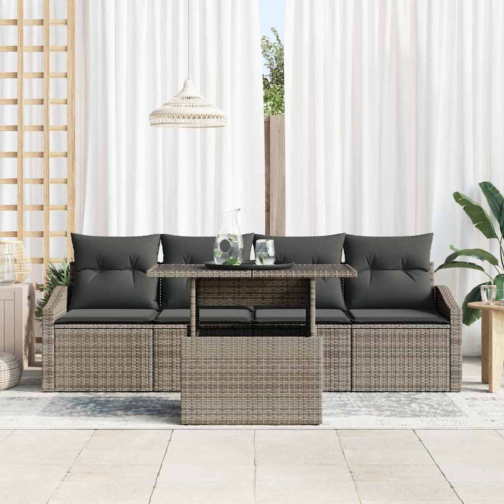 Ensemble de canapé de jardin 5 pcs Gris Poly rotin - XIOS