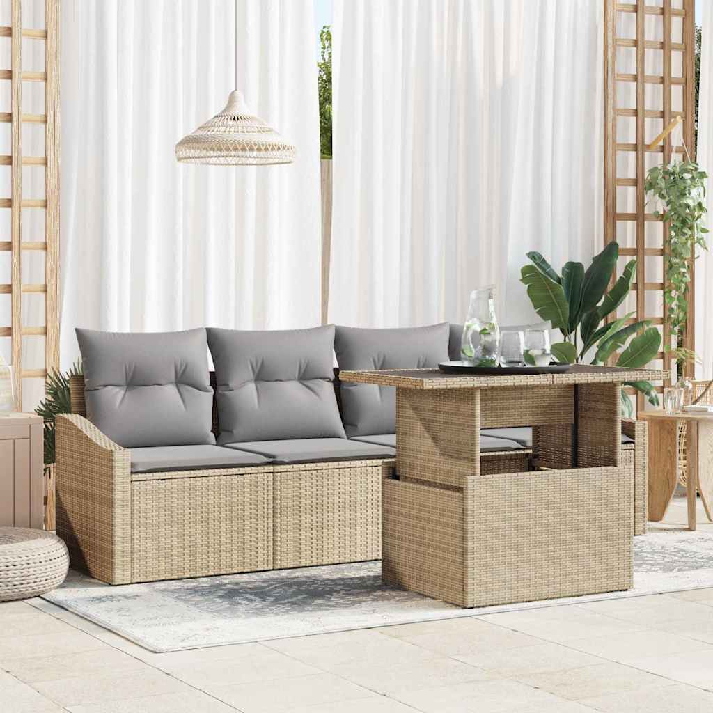 Ensemble de canapé de jardin 5 pcs Beige Poly rotin - XIOS