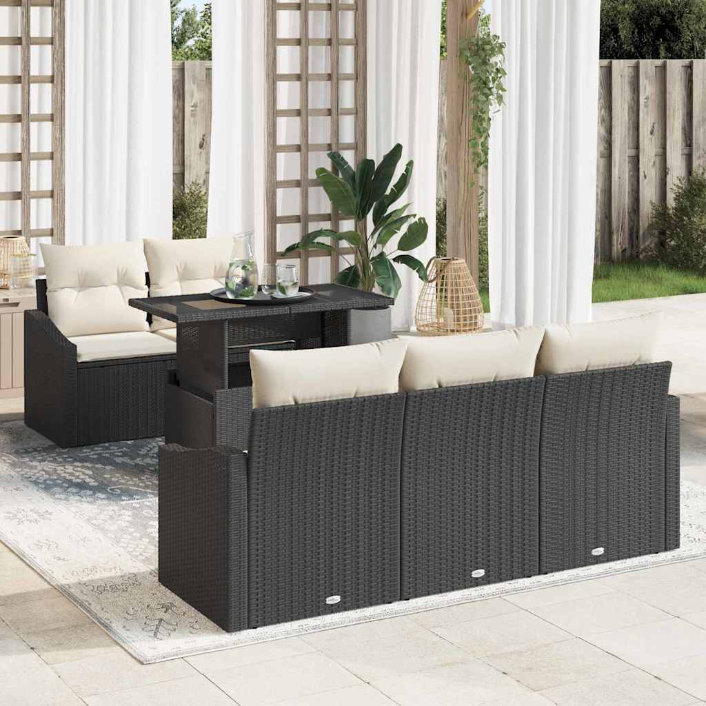 Ensemble de canapé de jardin 6 pcs Noir Poly rotin
