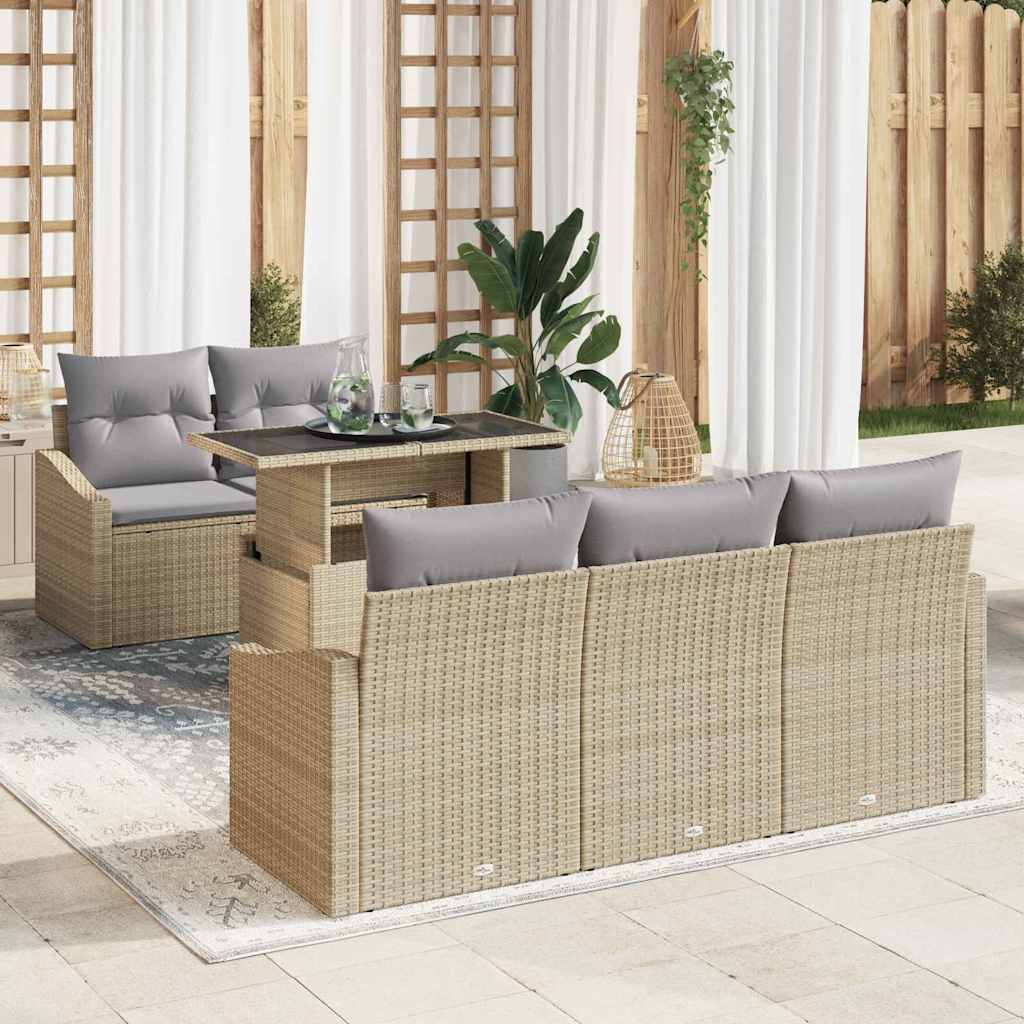 Ensemble de canapé de jardin avec coussin 6 pcs Beige polyrotin - XIOS